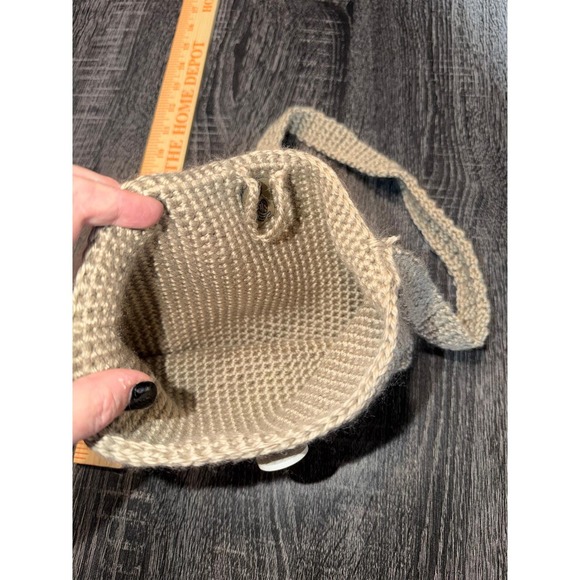 Handmade Crochet Shoulder Bag Tan Beige Button Closure Boho Small Purse - Picture 5 of 5